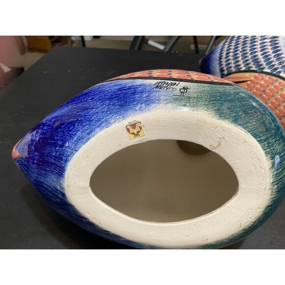 Set of 2 Large Heavy Handpainted Signed Erandi Mexico Ceramic Ducks EUC - Picture 6 of 7